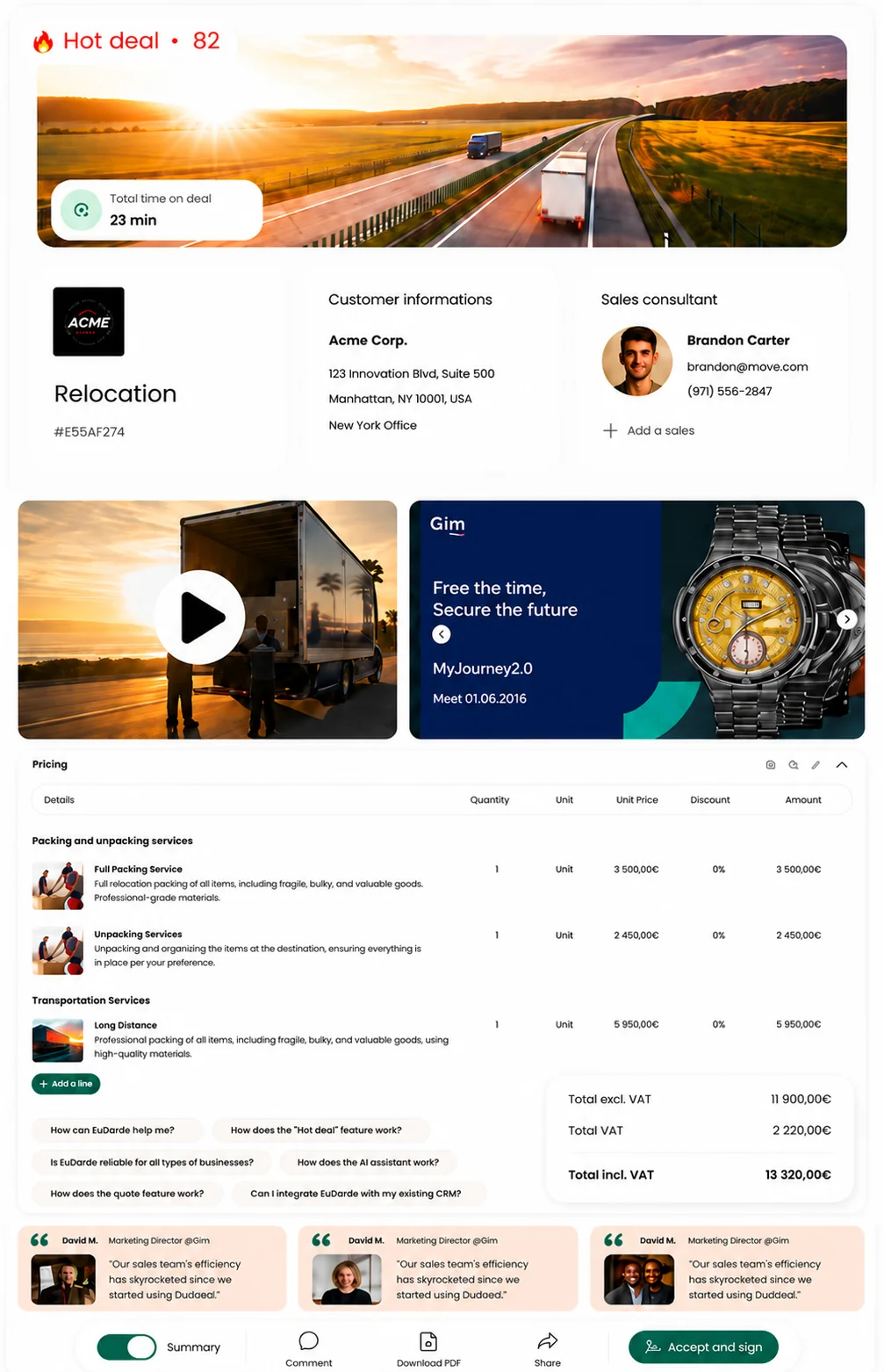 Duodeal interactive proposal, a sample selling page